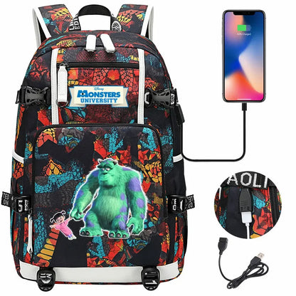 Monsters Inc USB Teenagers Schoolbags Women Men Laptop Travel Backpack Girl Boys Kids School Book Bags