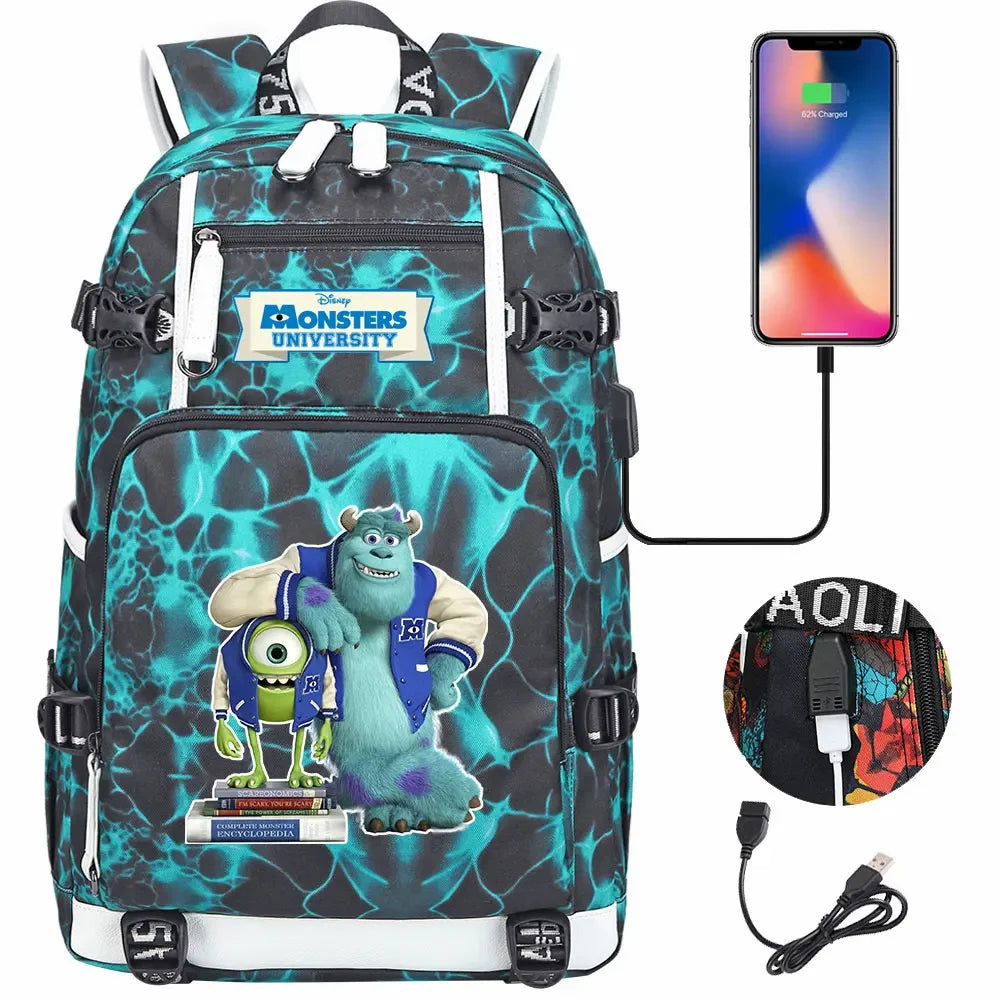 Monsters Inc USB Teenagers Schoolbags Women Men Laptop Travel Backpack Girl Boys Kids School Book Bags