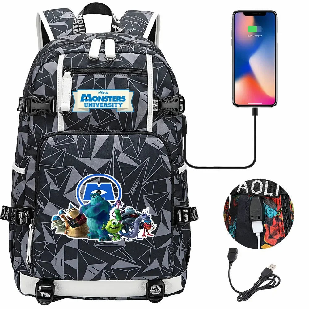 Monsters Inc USB Teenagers Schoolbags Women Men Laptop Travel Backpack Girl Boys Kids School Book Bags