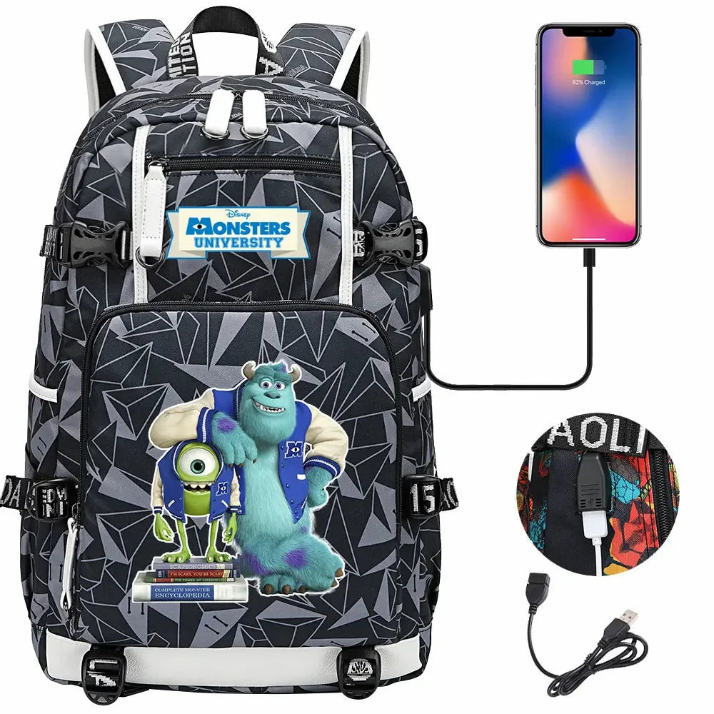 Monsters Inc USB Teenagers Schoolbags Women Men Laptop Travel Backpack Girl Boys Kids School Book Bags