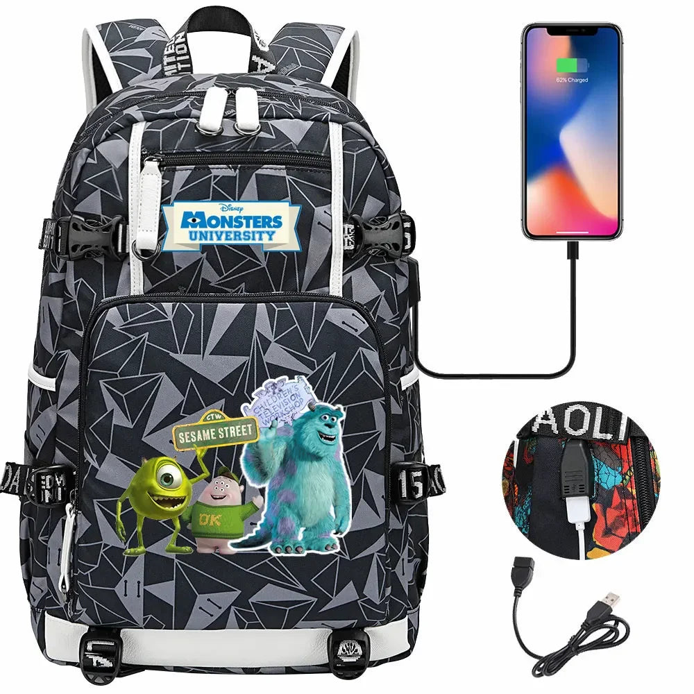 Monsters Inc USB Teenagers Schoolbags Women Men Laptop Travel Backpack Girl Boys Kids School Book Bags