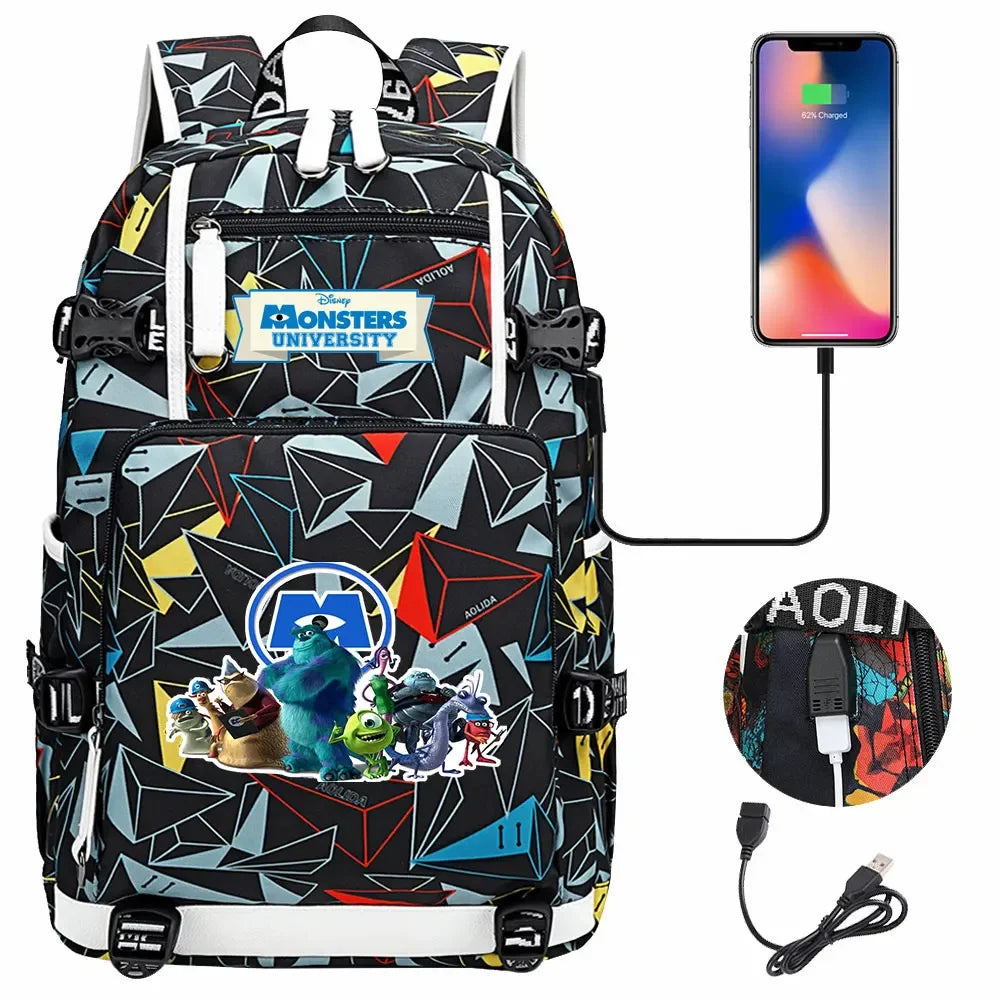 Monsters Inc USB Teenagers Schoolbags Women Men Laptop Travel Backpack Girl Boys Kids School Book Bags