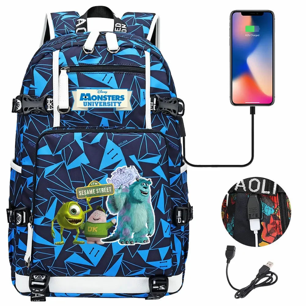 Monsters Inc USB Teenagers Schoolbags Women Men Laptop Travel Backpack Girl Boys Kids School Book Bags