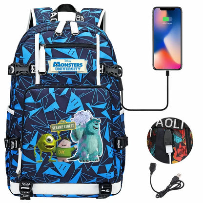 Monsters Inc USB Teenagers Schoolbags Women Men Laptop Travel Backpack Girl Boys Kids School Book Bags