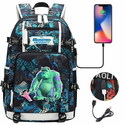 Monsters Inc USB Teenagers Schoolbags Women Men Laptop Travel Backpack Girl Boys Kids School Book Bags