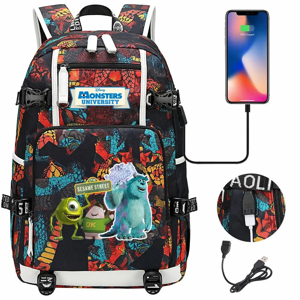 Monsters Inc USB Teenagers Schoolbags Women Men Laptop Travel Backpack Girl Boys Kids School Book Bags