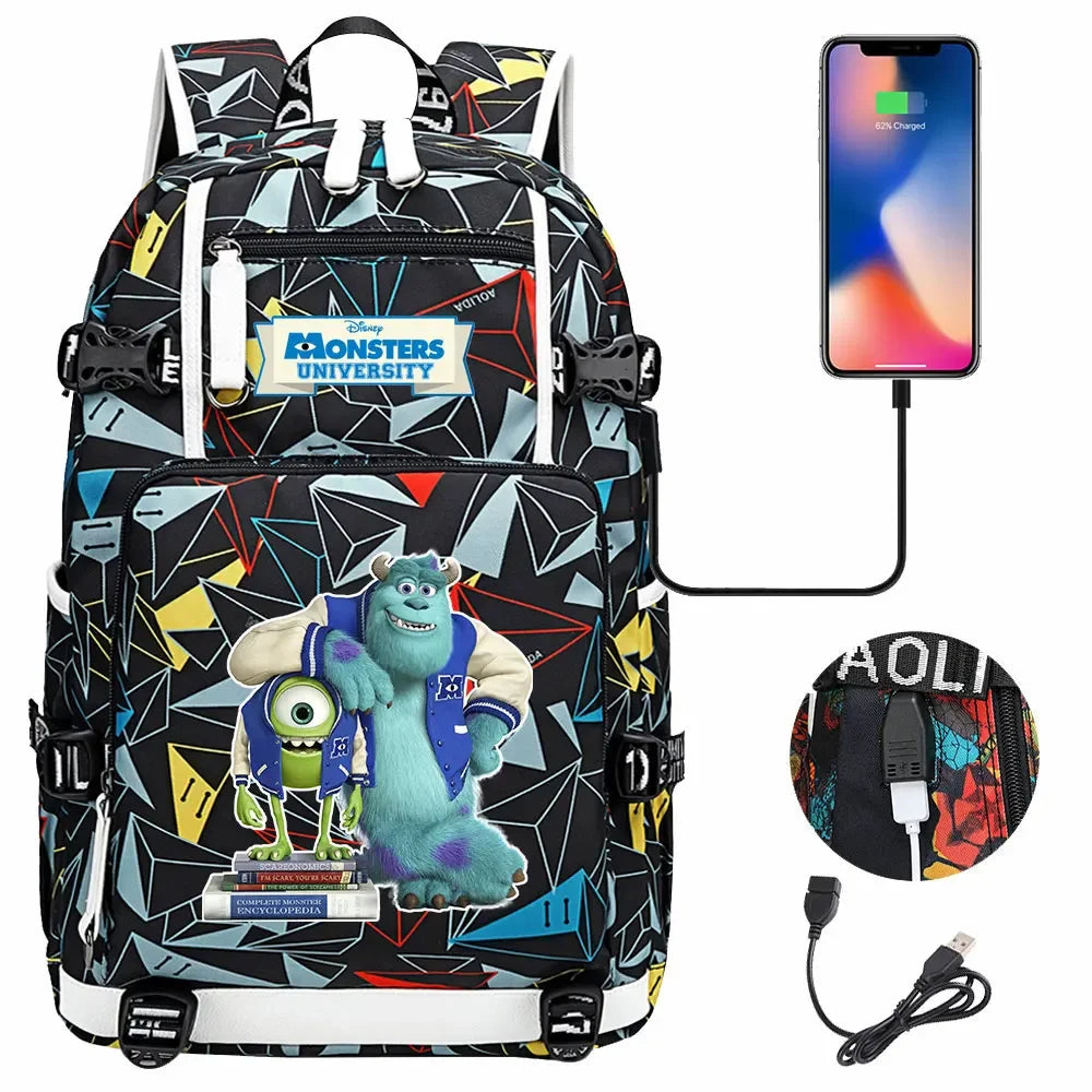 Monsters Inc USB Teenagers Schoolbags Women Men Laptop Travel Backpack Girl Boys Kids School Book Bags