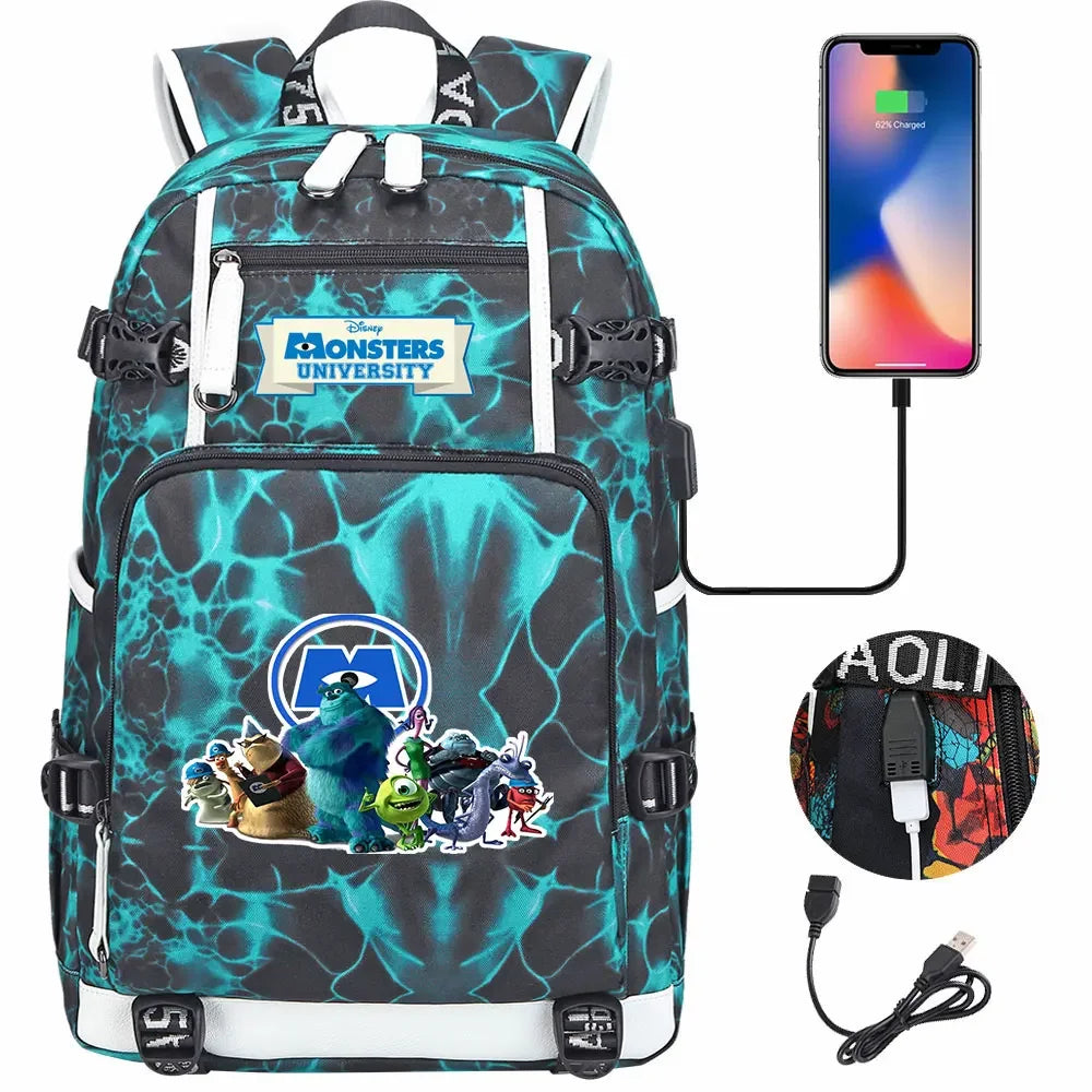 Monsters Inc USB Teenagers Schoolbags Women Men Laptop Travel Backpack Girl Boys Kids School Book Bags
