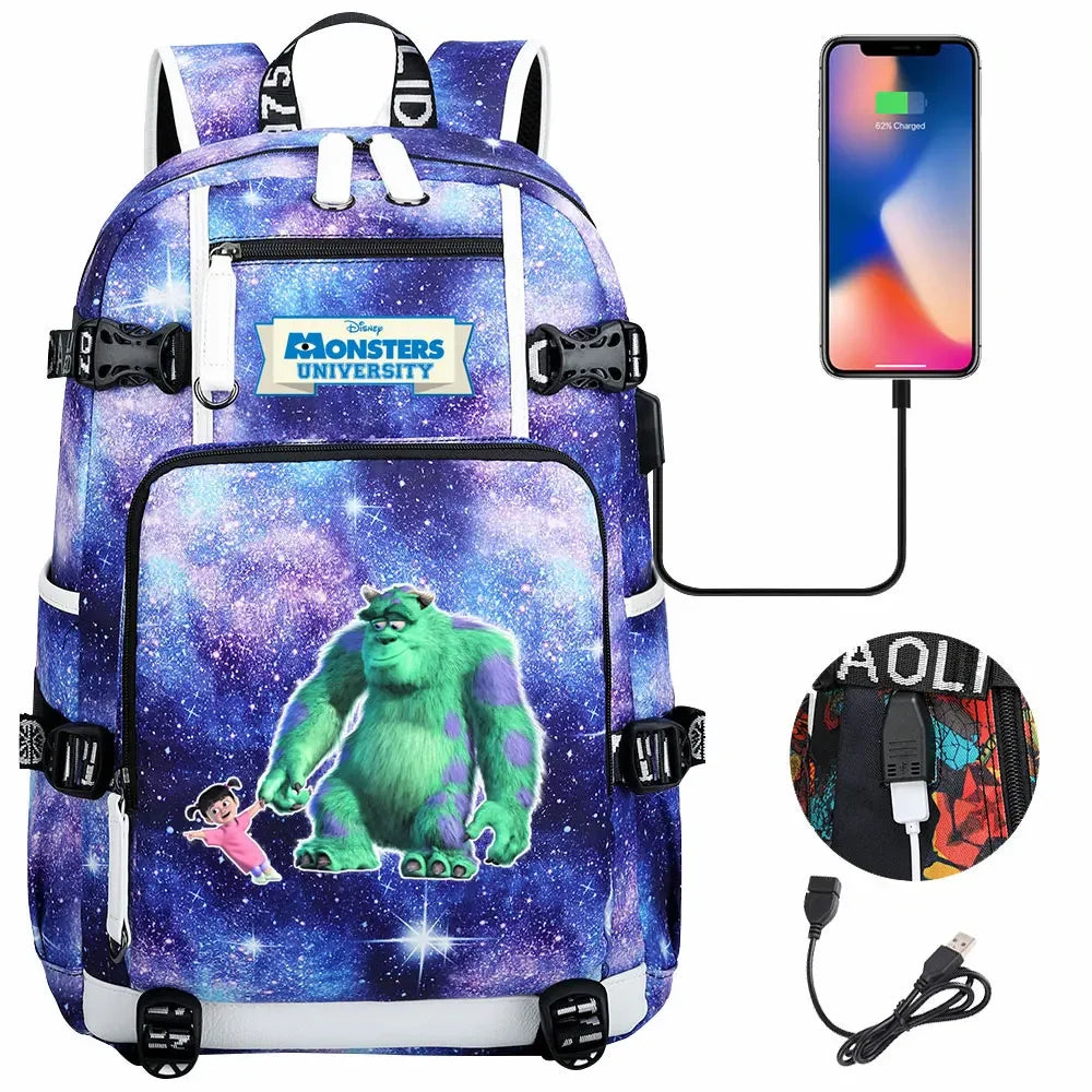 Monsters Inc USB Teenagers Schoolbags Women Men Laptop Travel Backpack Girl Boys Kids School Book Bags