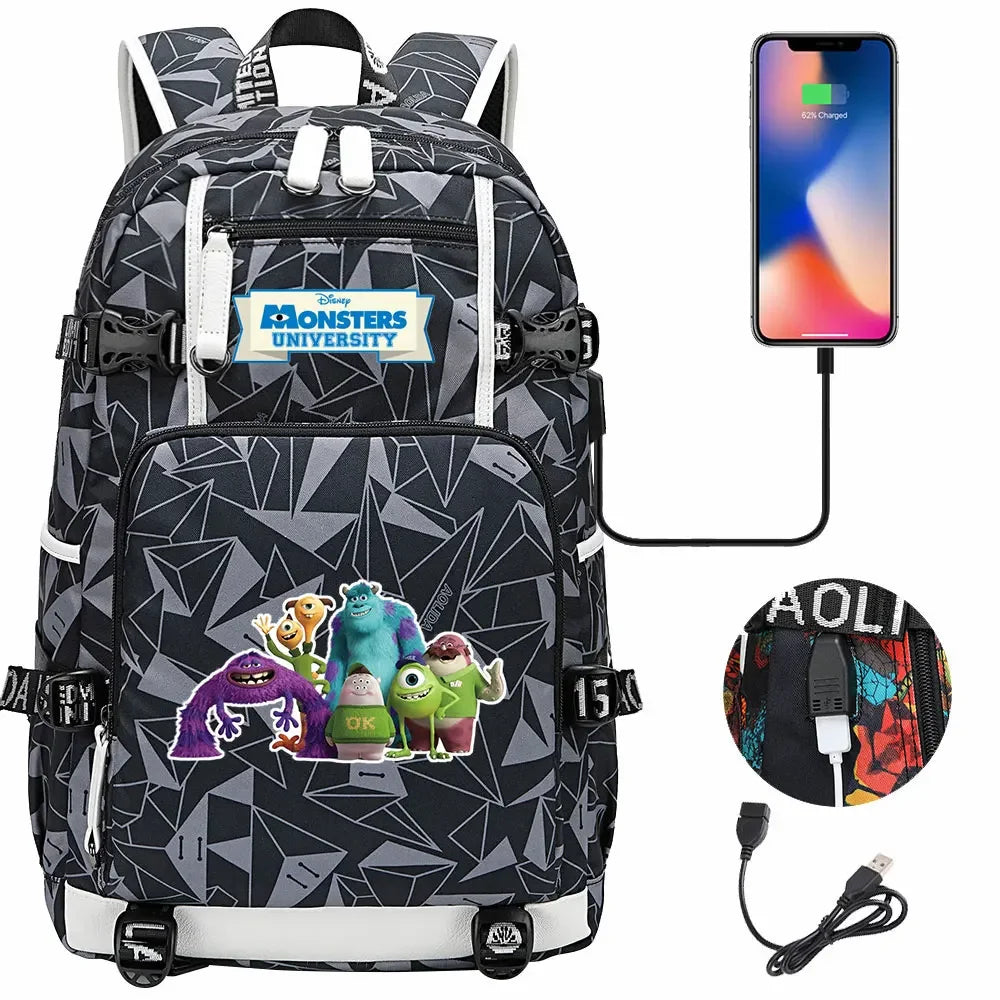 Monsters Inc USB Teenagers Schoolbags Women Men Laptop Travel Backpack Girl Boys Kids School Book Bags