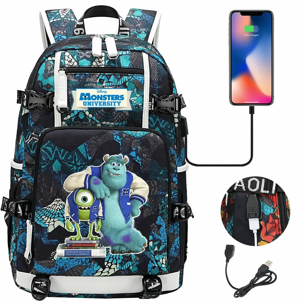 Monsters Inc USB Teenagers Schoolbags Women Men Laptop Travel Backpack Girl Boys Kids School Book Bags