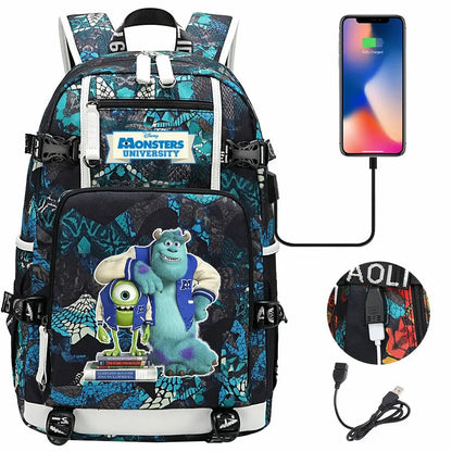 Monsters Inc USB Teenagers Schoolbags Women Men Laptop Travel Backpack Girl Boys Kids School Book Bags