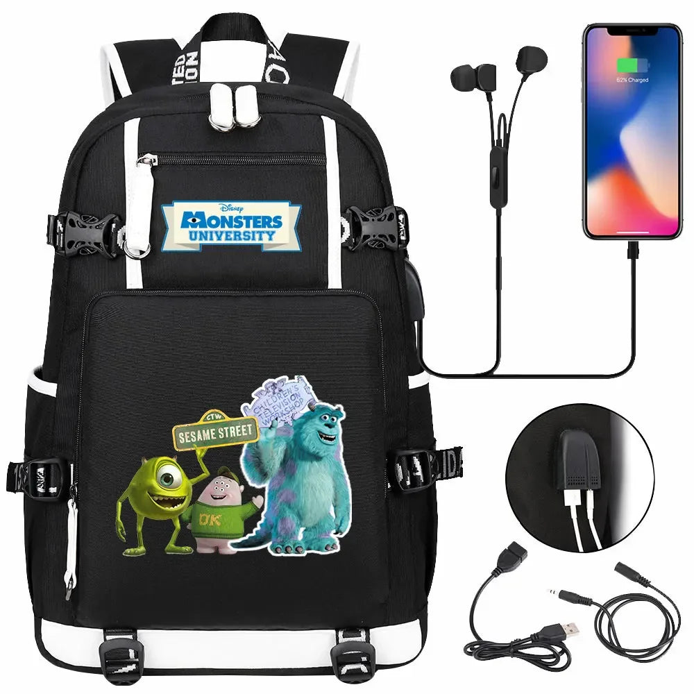 Monsters Inc USB Teenagers Schoolbags Women Men Laptop Travel Backpack Girl Boys Kids School Book Bags