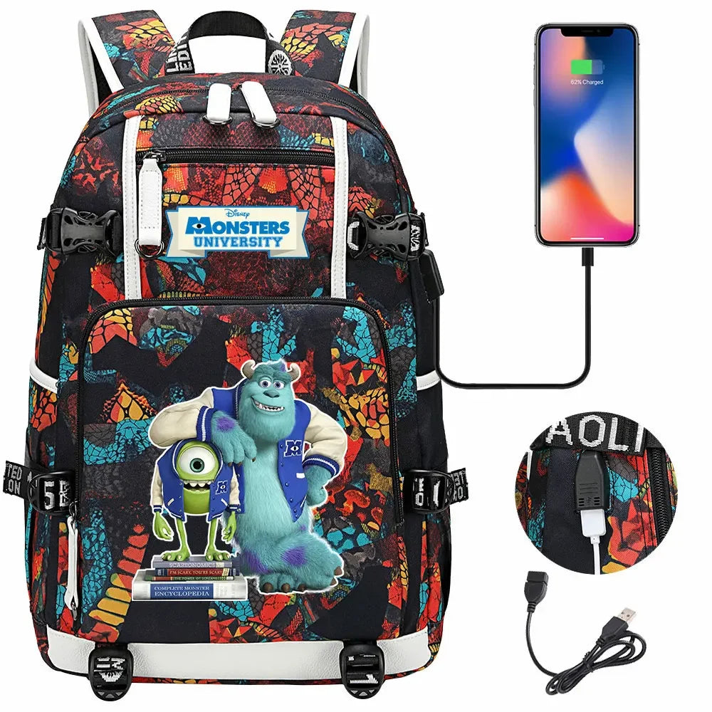 Monsters Inc USB Teenagers Schoolbags Women Men Laptop Travel Backpack Girl Boys Kids School Book Bags