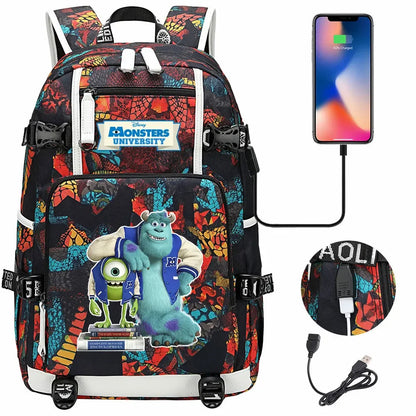 Monsters Inc USB Teenagers Schoolbags Women Men Laptop Travel Backpack Girl Boys Kids School Book Bags
