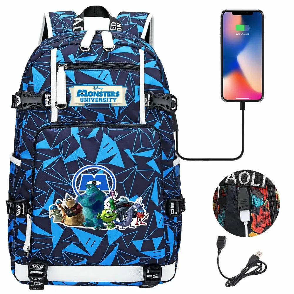 Monsters Inc USB Teenagers Schoolbags Women Men Laptop Travel Backpack Girl Boys Kids School Book Bags