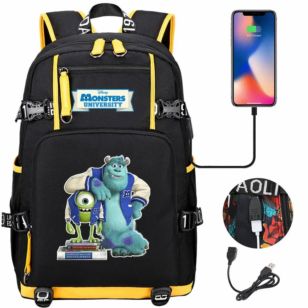 Monsters Inc USB Teenagers Schoolbags Women Men Laptop Travel Backpack Girl Boys Kids School Book Bags