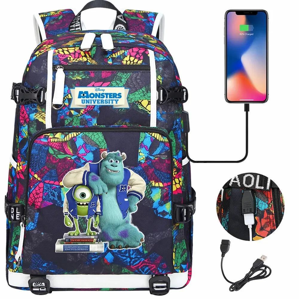 Monsters Inc USB Teenagers Schoolbags Women Men Laptop Travel Backpack Girl Boys Kids School Book Bags