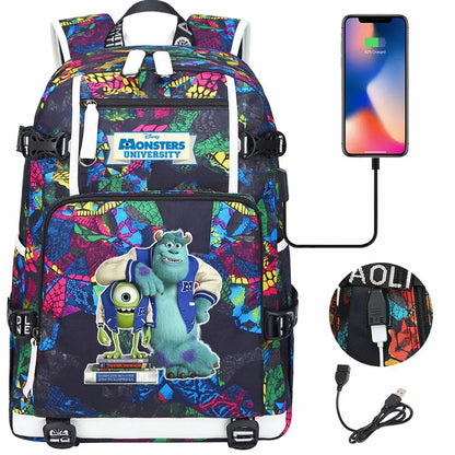 Monsters Inc USB Teenagers Schoolbags Women Men Laptop Travel Backpack Girl Boys Kids School Book Bags
