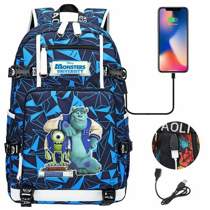 Monsters Inc USB Teenagers Schoolbags Women Men Laptop Travel Backpack Girl Boys Kids School Book Bags