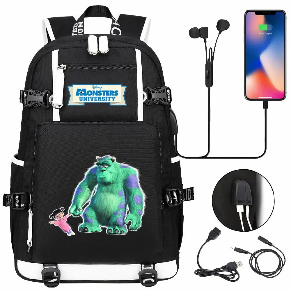 Monsters Inc USB Teenagers Schoolbags Women Men Laptop Travel Backpack Girl Boys Kids School Book Bags