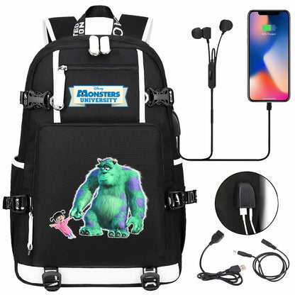 Monsters Inc USB Teenagers Schoolbags Women Men Laptop Travel Backpack Girl Boys Kids School Book Bags