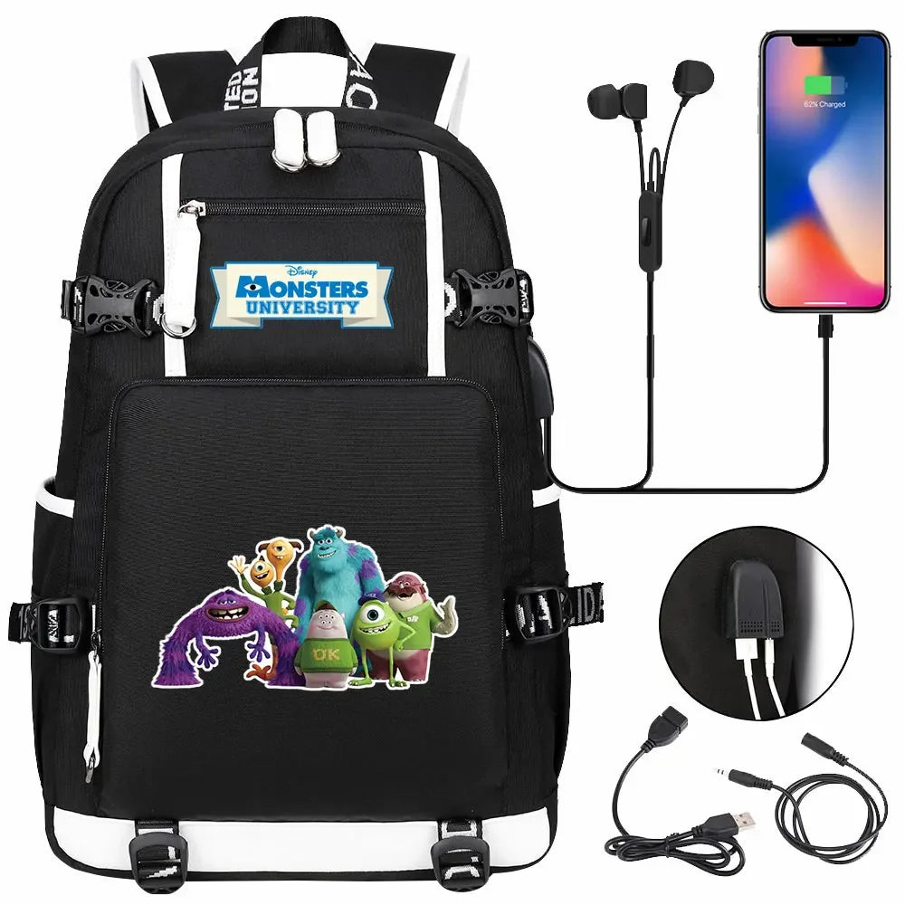 Monsters Inc USB Teenagers Schoolbags Women Men Laptop Travel Backpack Girl Boys Kids School Book Bags