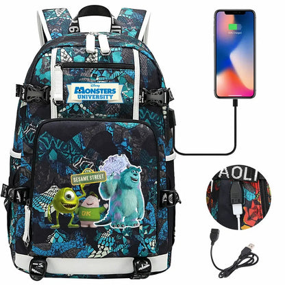 Monsters Inc USB Teenagers Schoolbags Women Men Laptop Travel Backpack Girl Boys Kids School Book Bags