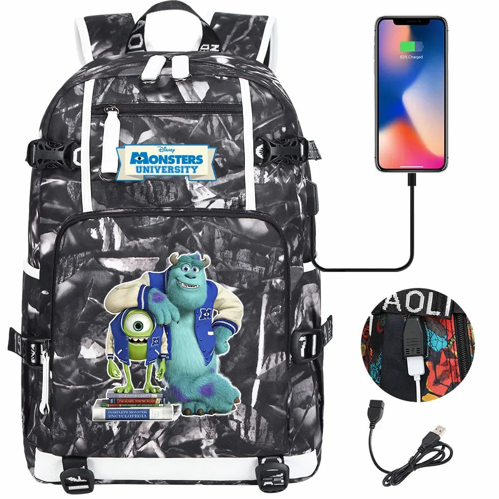 Monsters Inc USB Teenagers Schoolbags Women Men Laptop Travel Backpack Girl Boys Kids School Book Bags