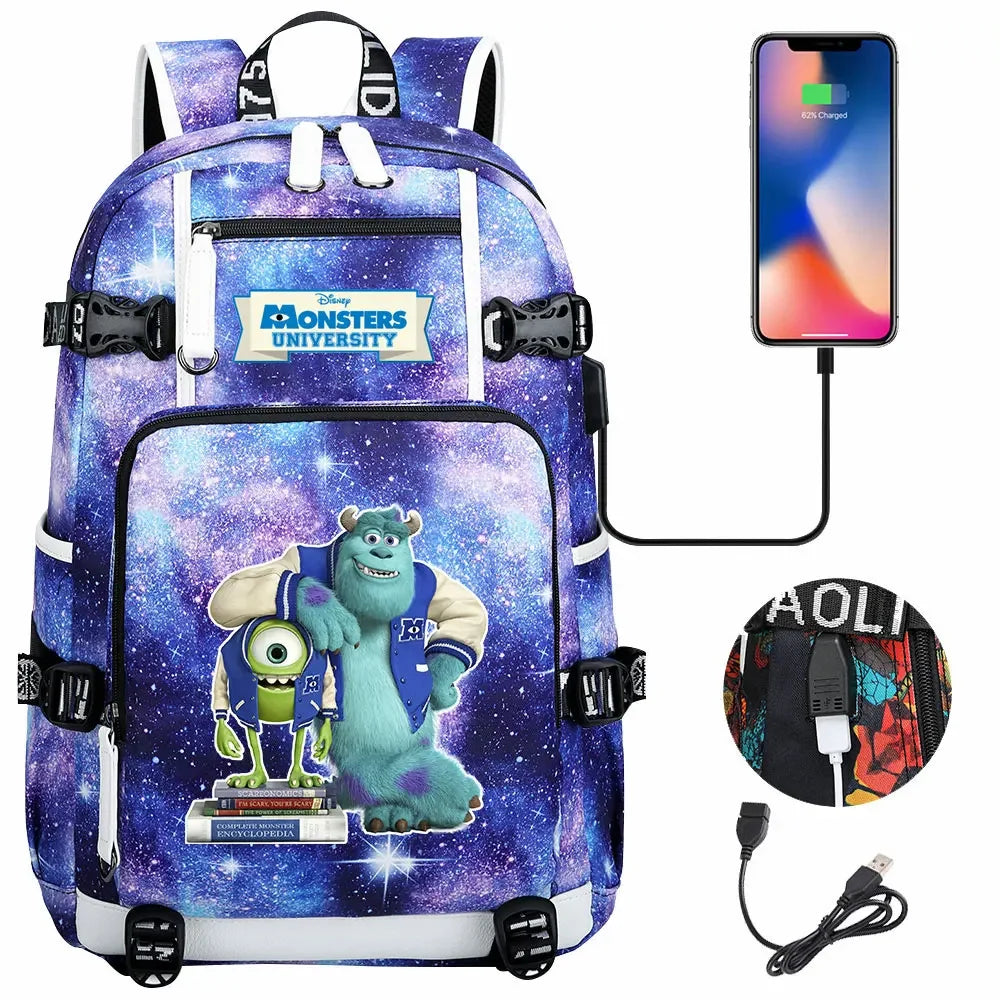 Monsters Inc USB Teenagers Schoolbags Women Men Laptop Travel Backpack Girl Boys Kids School Book Bags