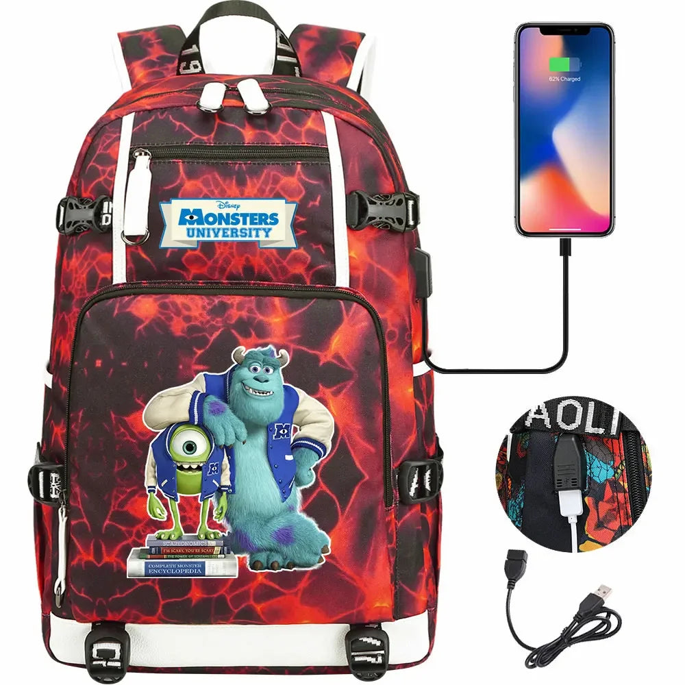Monsters Inc USB Teenagers Schoolbags Women Men Laptop Travel Backpack Girl Boys Kids School Book Bags