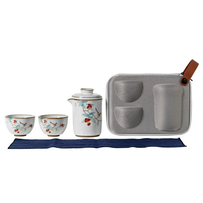 Moon White Ru Kiln Convenient Tea Cup Set One Pot Two Cups Two People Travel & Outdoor Portable Japanese Ceramic Kung Fu Tea S
