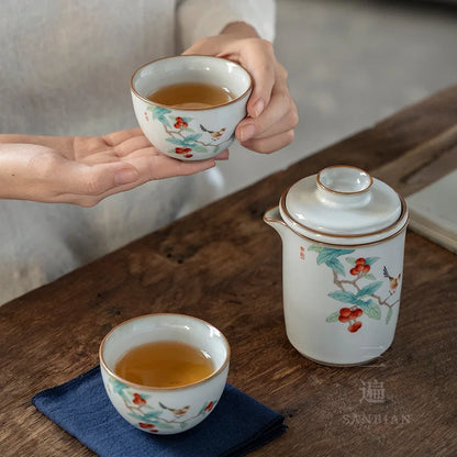 Moon White Ru Kiln Convenient Tea Cup Set One Pot Two Cups Two People Travel & Outdoor Portable Japanese Ceramic Kung Fu Tea S