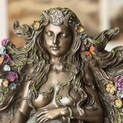 Mother Earth Statue Gaia Fairy with Butterfly Decorative Buddha Figurine Goddess Healing Chakra Meditation Mythic Home Decor