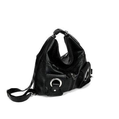 Motorcycle Style Hot Girl Soft Leather Backpack Women's Bag Tote Bag Large Capacity Zipper Pocket Shoulder Crossbody Bag