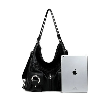 Motorcycle Style Hot Girl Soft Leather Backpack Women's Bag Tote Bag Large Capacity Zipper Pocket Shoulder Crossbody Bag