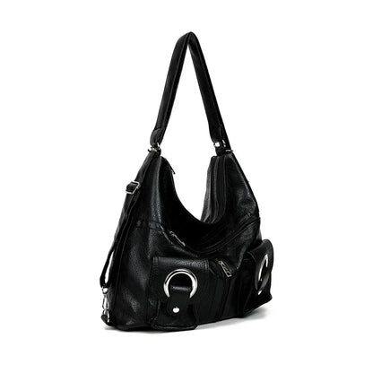 Motorcycle Style Hot Girl Soft Leather Backpack Women's Bag Tote Bag Large Capacity Zipper Pocket Shoulder Crossbody Bag