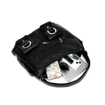 Motorcycle Style Hot Girl Soft Leather Backpack Women's Bag Tote Bag Large Capacity Zipper Pocket Shoulder Crossbody Bag