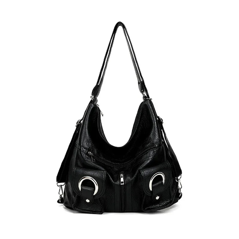Motorcycle Style Hot Girl Soft Leather Backpack Women's Bag Tote Bag Large Capacity Zipper Pocket Shoulder Crossbody Bag