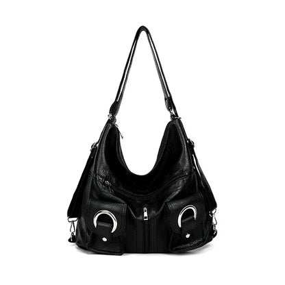 Motorcycle Style Hot Girl Soft Leather Backpack Women's Bag Tote Bag Large Capacity Zipper Pocket Shoulder Crossbody Bag