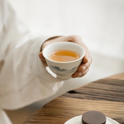 Mountain Chinese Travel White Gaiwan Tea Set Ceramic Teaware Tea Set Kung Fu Tea Porcelain Tureen Cup Creative Bowl Tea Ceremony