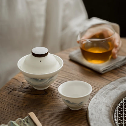 Mountain Chinese Travel White Gaiwan Tea Set Ceramic Teaware Tea Set Kung Fu Tea Porcelain Tureen Cup Creative Bowl Tea Ceremony