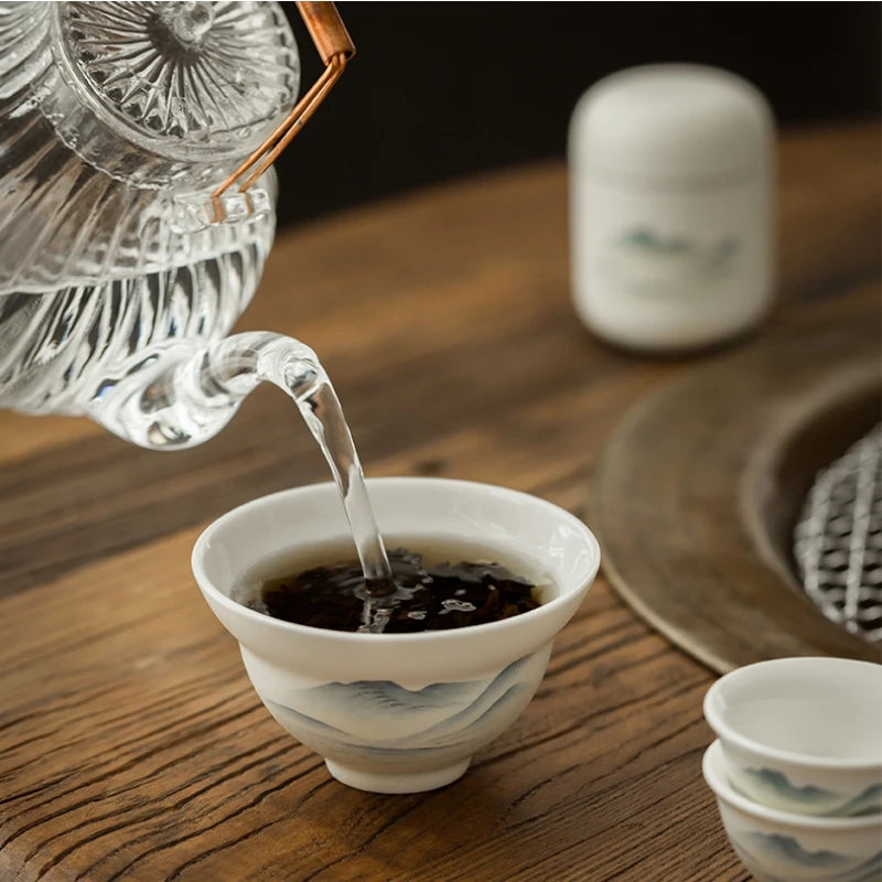 Mountain Chinese Travel White Gaiwan Tea Set Ceramic Teaware Tea Set Kung Fu Tea Porcelain Tureen Cup Creative Bowl Tea Ceremony