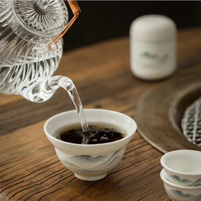 Mountain Chinese Travel White Gaiwan Tea Set Ceramic Teaware Tea Set Kung Fu Tea Porcelain Tureen Cup Creative Bowl Tea Ceremony
