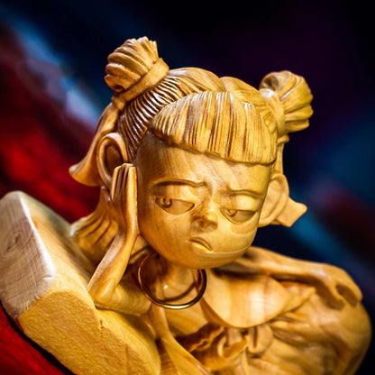 Movie Magical Boy Nezha Wood Statue Home Decorations Chinese Folk Traditional Crafts Boxwood Statue