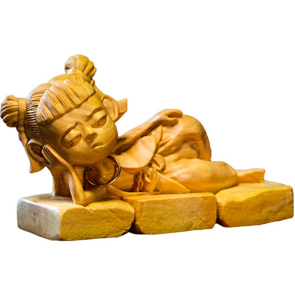 Movie Magical Boy Nezha Wood Statue Home Decorations Chinese Folk Traditional Crafts Boxwood Statue