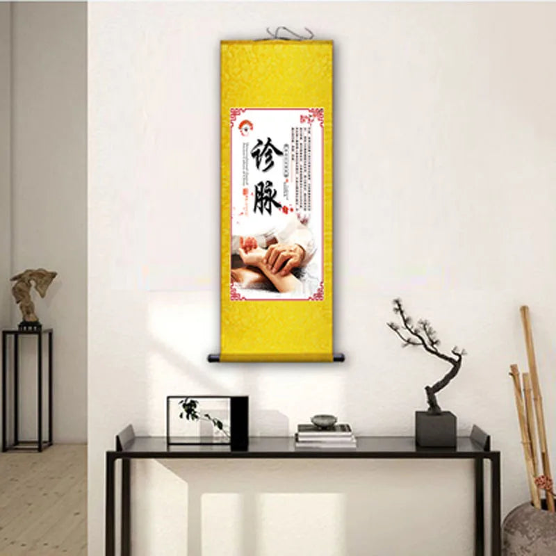 Moxibustion Cupping Foot Massage Traditional Chinese Medicine Health Preservation Art Wall Scroll Wall Hanging Painting Scroll