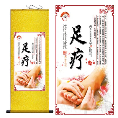 Moxibustion Cupping Foot Massage Traditional Chinese Medicine Health Preservation Art Wall Scroll Wall Hanging Painting Scroll