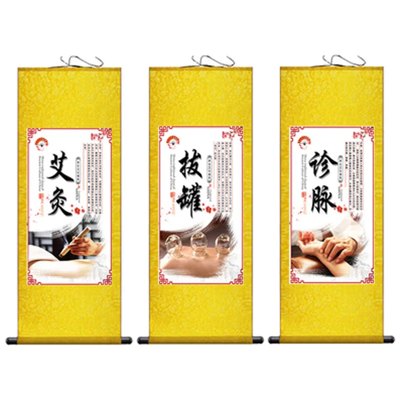 Moxibustion Cupping Foot Massage Traditional Chinese Medicine Health Preservation Art Wall Scroll Wall Hanging Painting Scroll