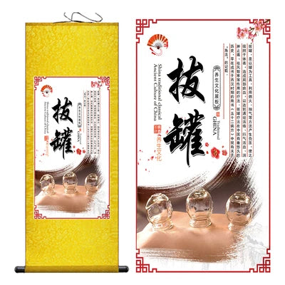 Moxibustion Cupping Foot Massage Traditional Chinese Medicine Health Preservation Art Wall Scroll Wall Hanging Painting Scroll